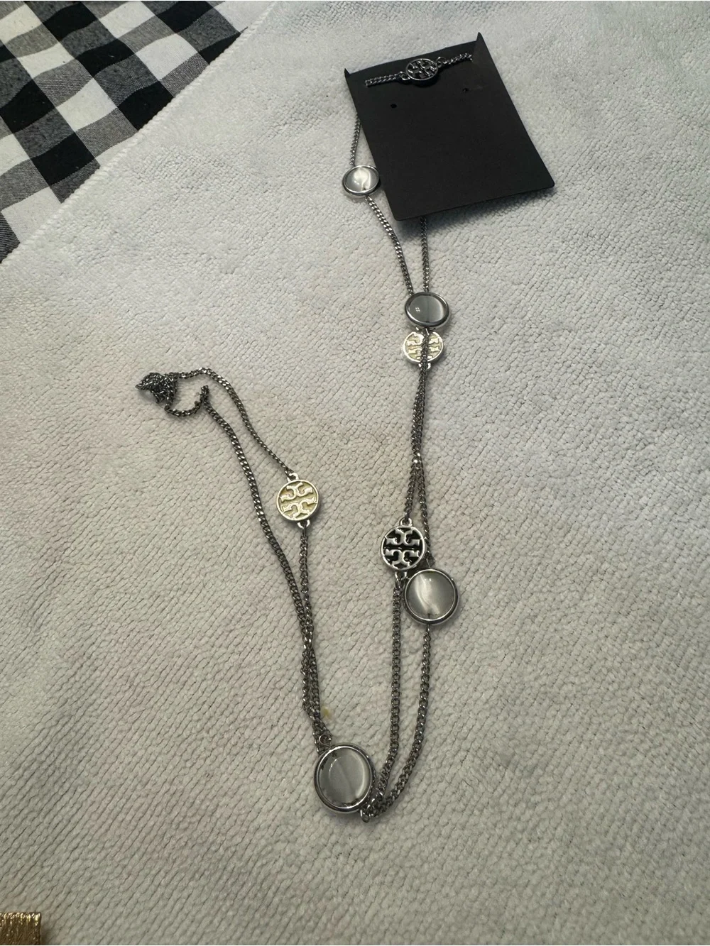 Tory Burch Silver-Tone Logo & Mother-of-Pearl Station Necklace